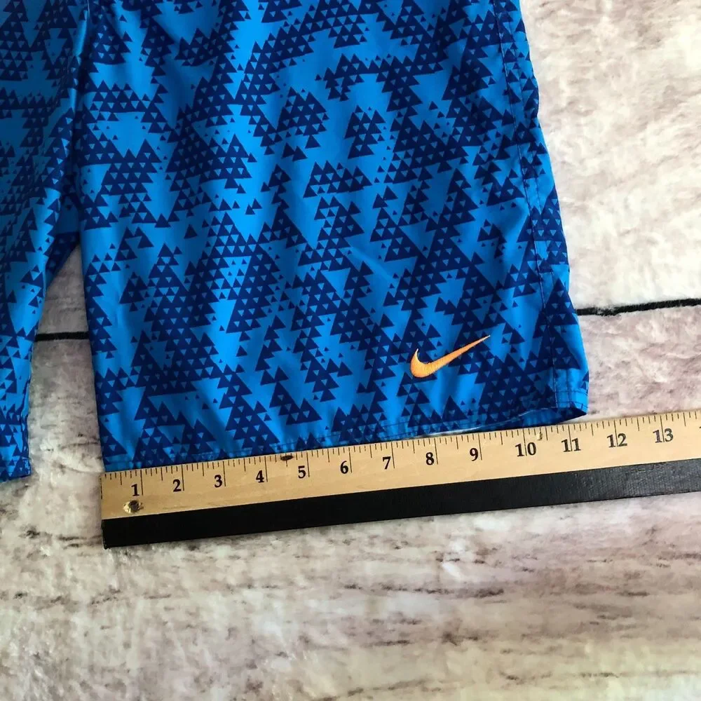 Vtg Nike Athletic Dept Board Shorts Mens M Blue Orange Drawstring Swim Trunks
